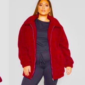 Red teddy bomber coat